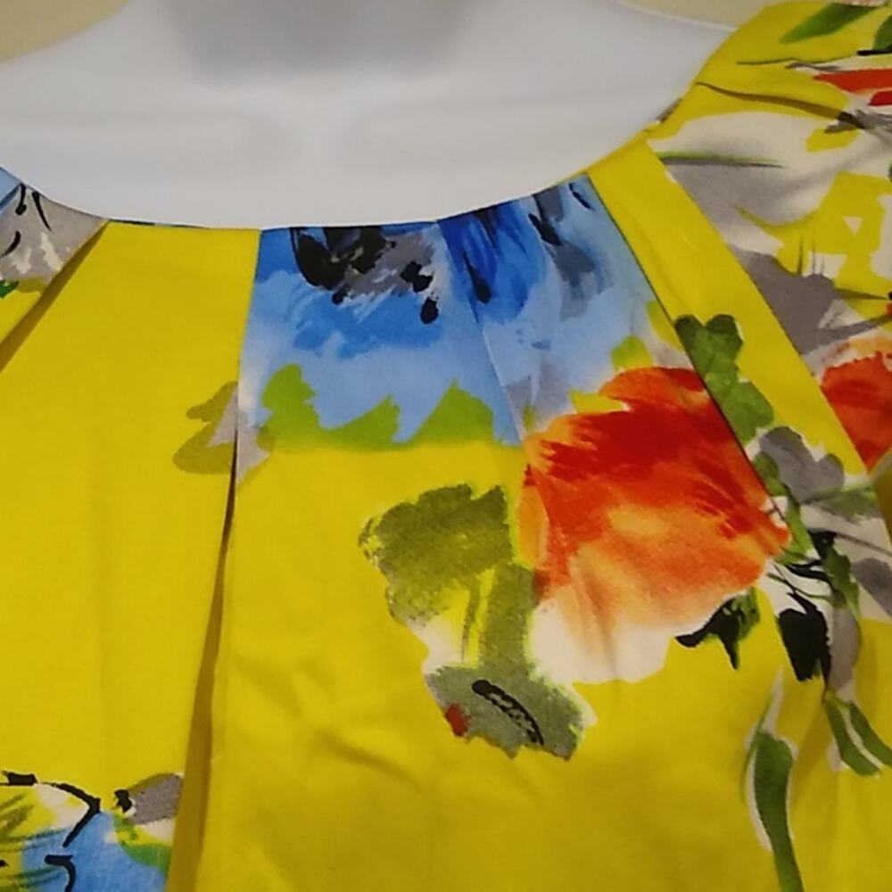 Spense Sheath Dress Womens Size 4 Yellow Floral Cap Sleeves Round Neck - Picture 7 of 7